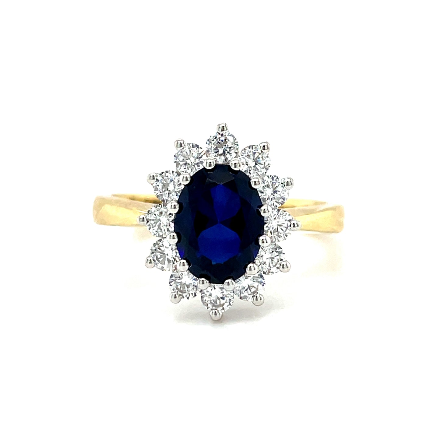 9ct Cultured Sapphire And Cubic Zirconia Oval Cluster Ring