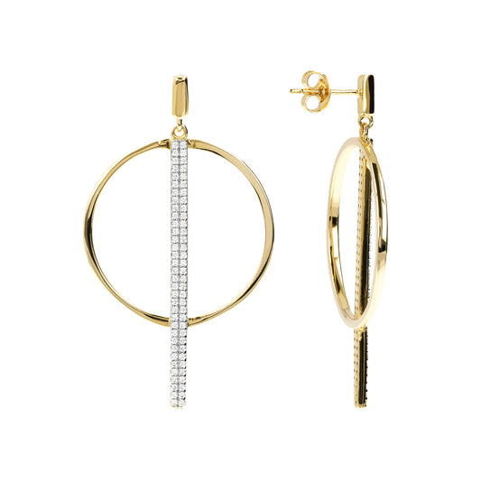 Bronzeallure Gold Plated Open Circle Earring with CZ Bar