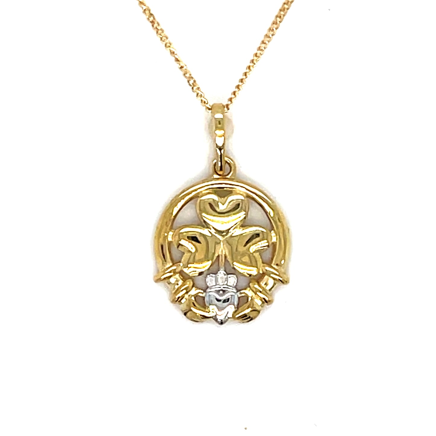 9ct Two Tone Gold Claddagh Pendant