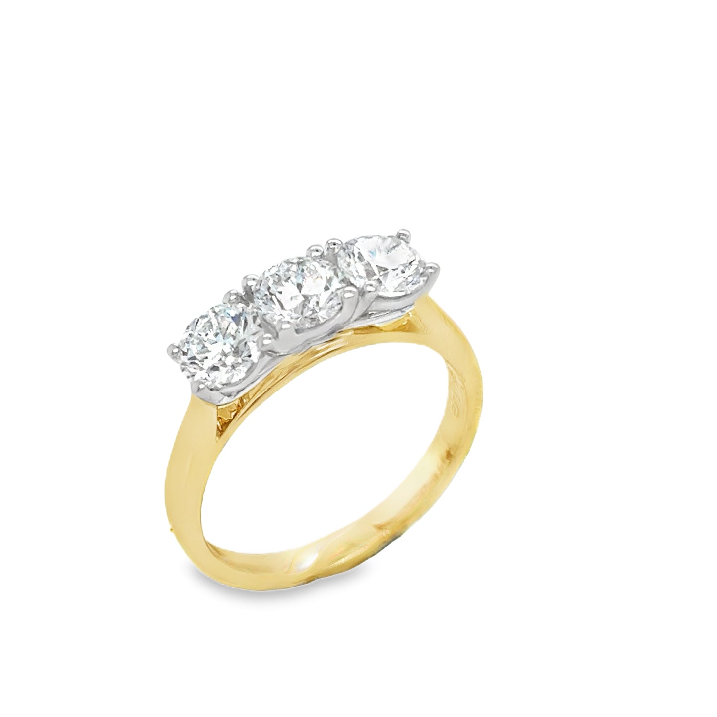 9ct Yellow Gold Three Stone Round Brilliant Four Claw Cultured Diamond Ring 1.50ct