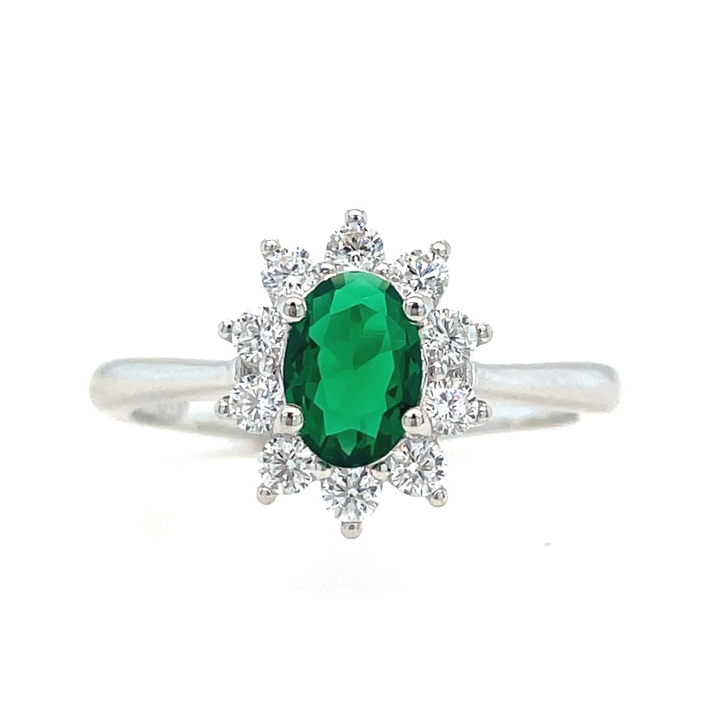 Sterling Silver Green And Cubic Zirconia Dress Ring