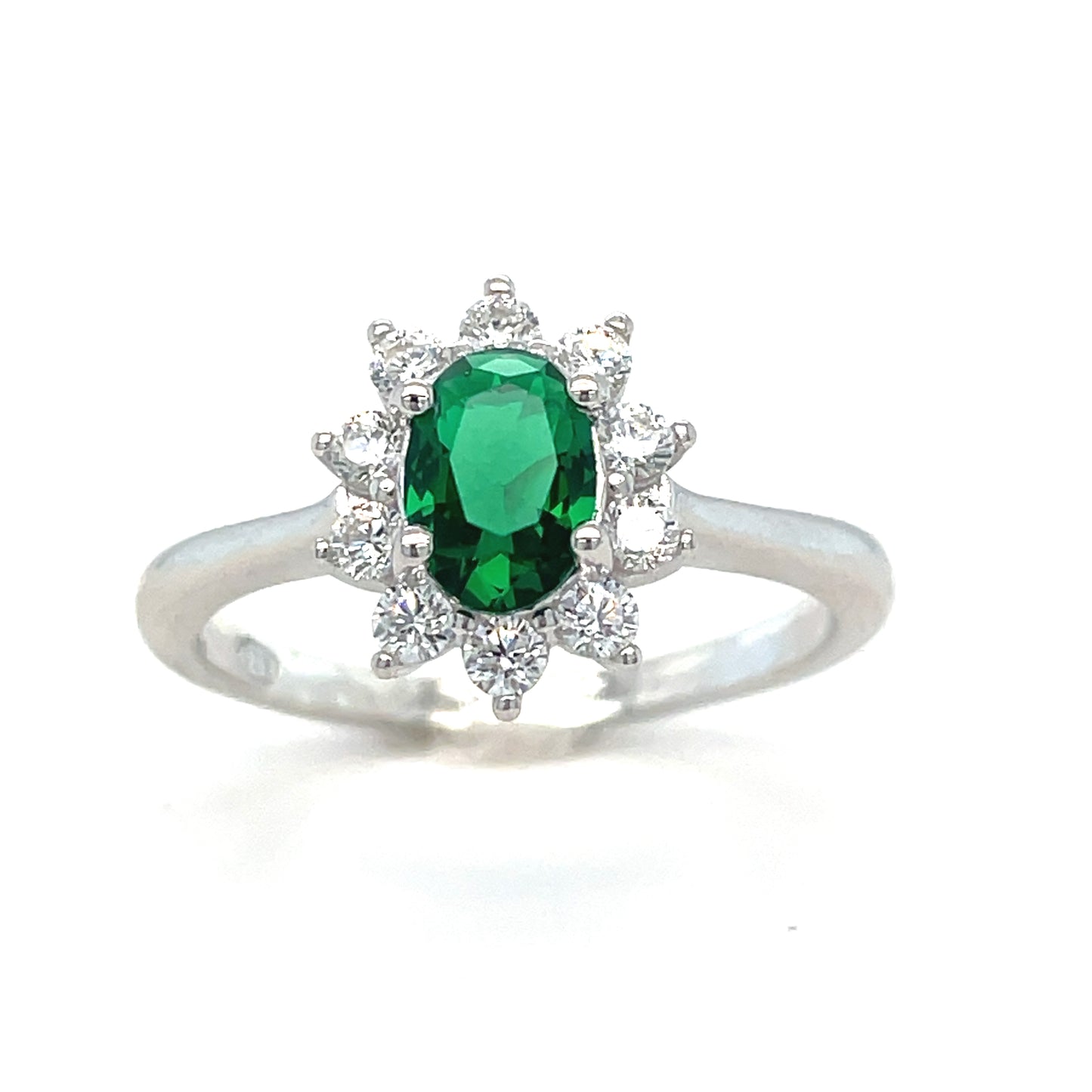 Sterling Silver Green And Cubic Zirconia Dress Ring