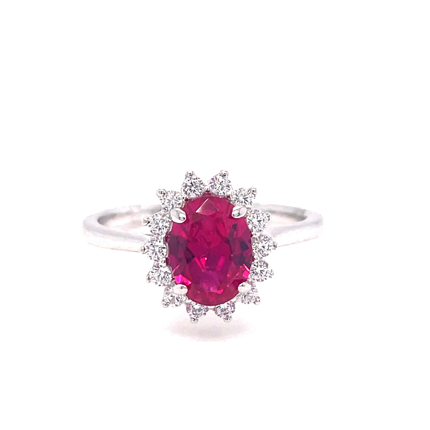 Sterling Silver Red Oval CZ halo set cluster ring