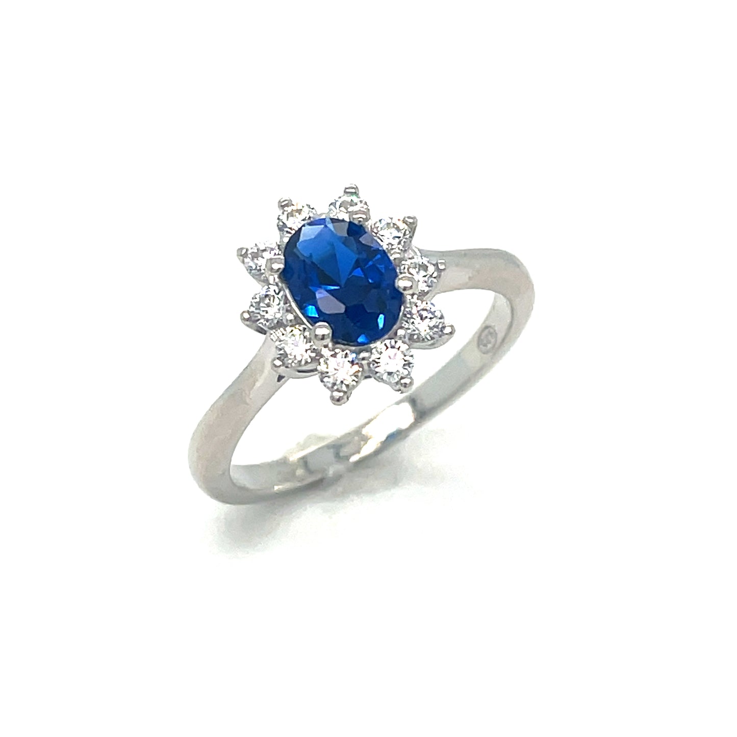 Sterling Silver Cubic Zirconia And Blue Stone Cluster Ring