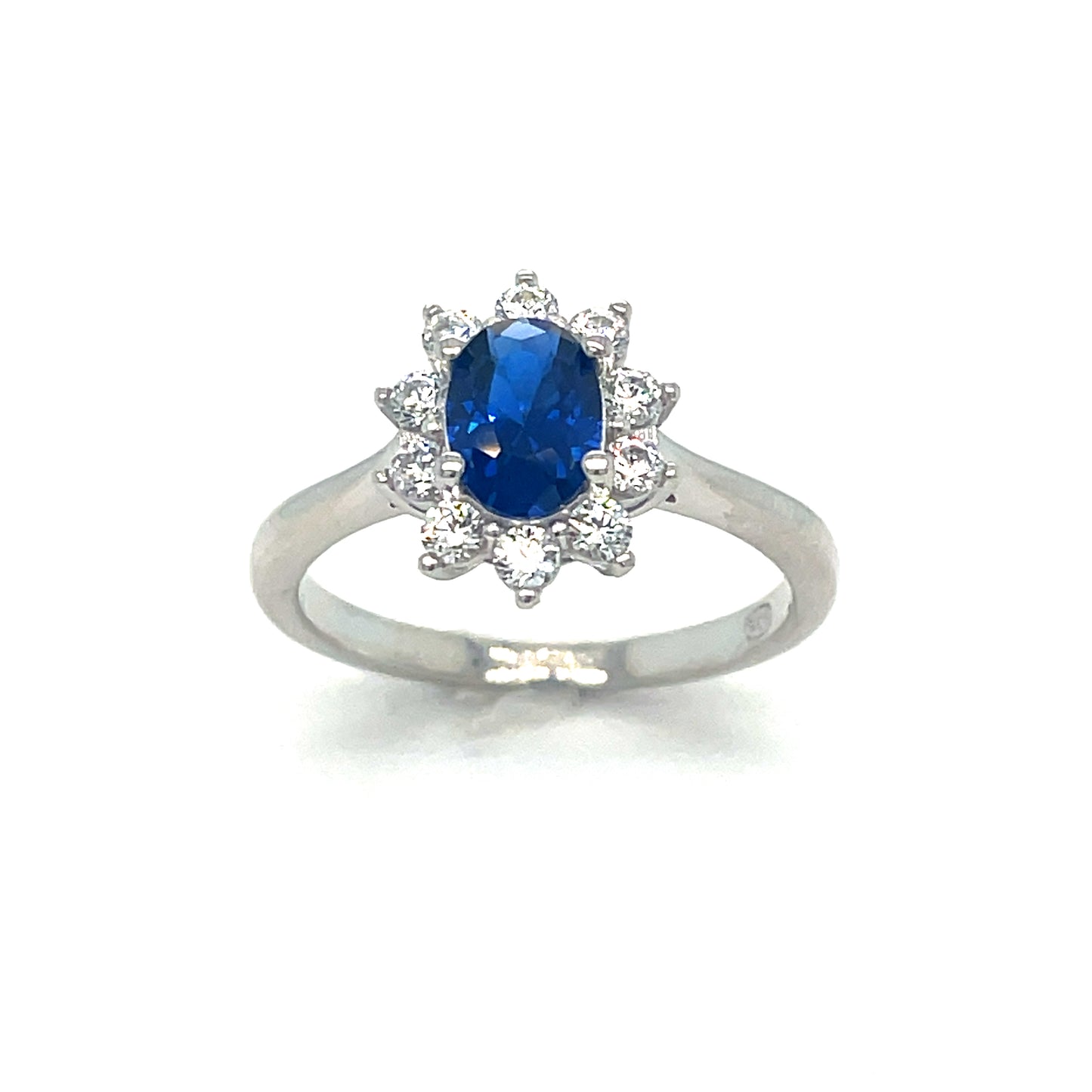 Sterling Silver Cubic Zirconia And Blue Stone Cluster Ring