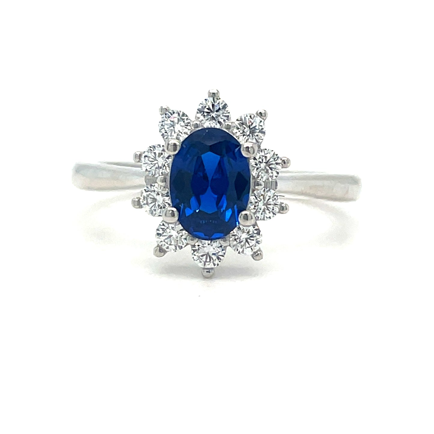 Sterling Silver Cubic Zirconia And Blue Stone Cluster Ring