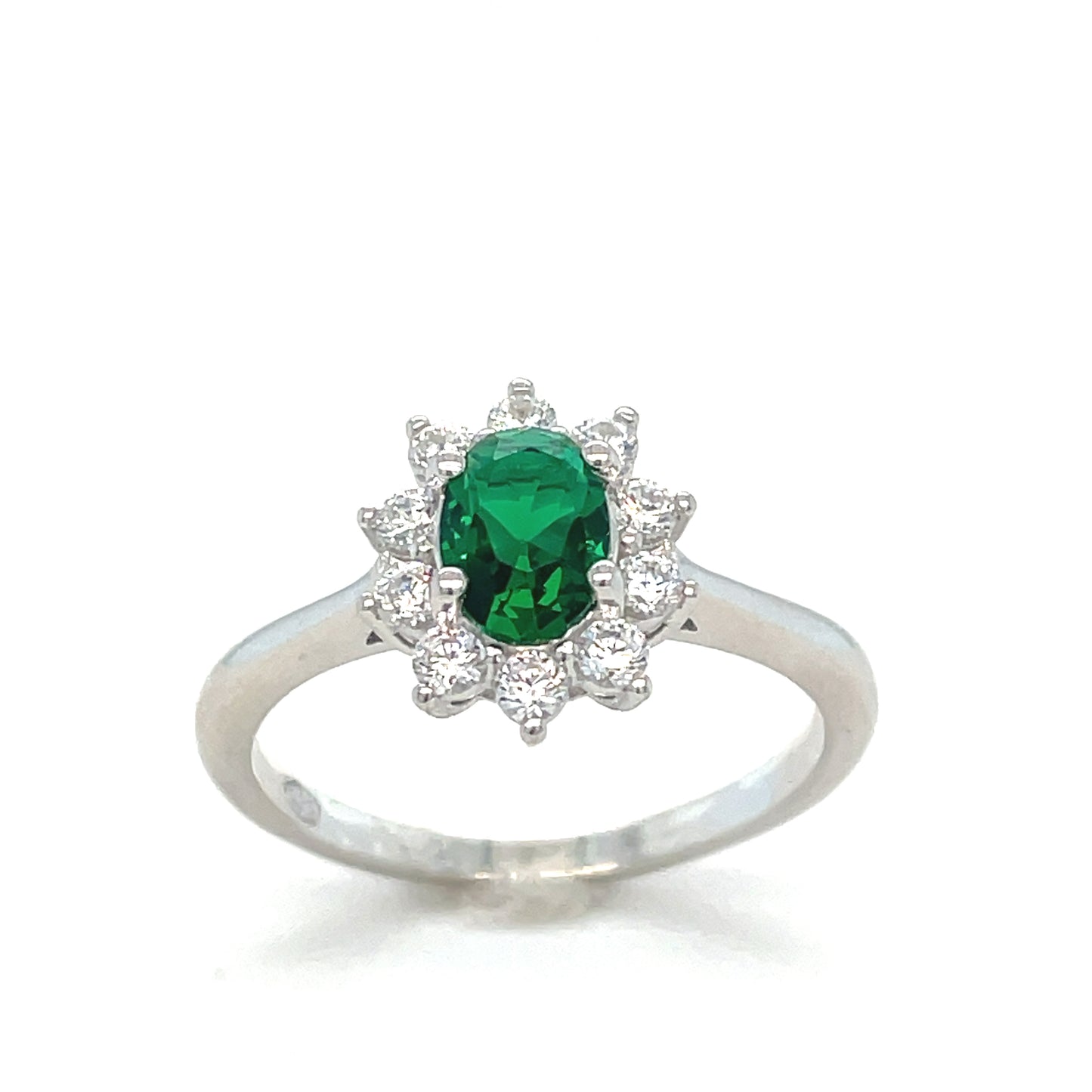 Sterling Silver Green And Cubic Zirconia Dress Ring