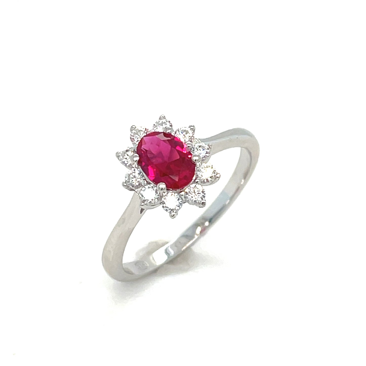 Sterling Silver Cubic Zirconia And Red Ring