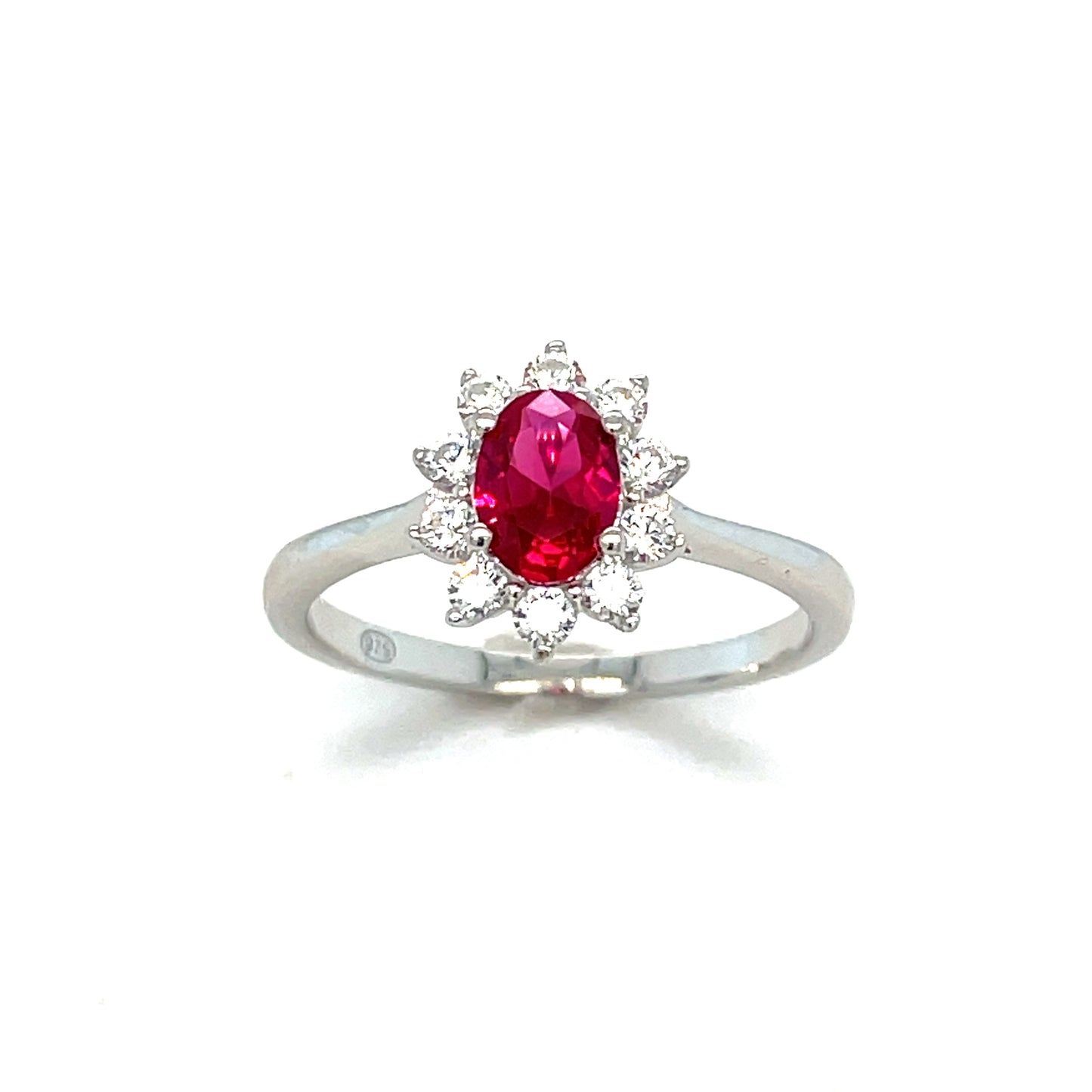 Sterling Silver Cubic Zirconia And Red Ring