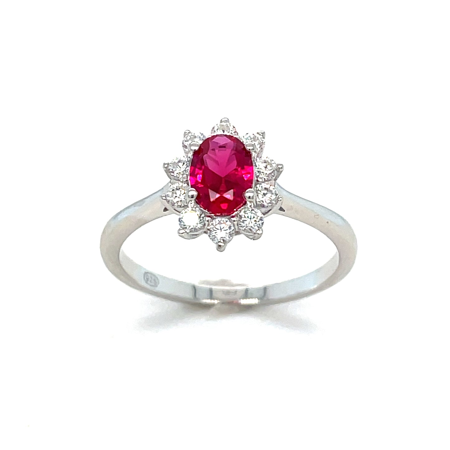 Sterling Silver Cubic Zirconia And Red Ring