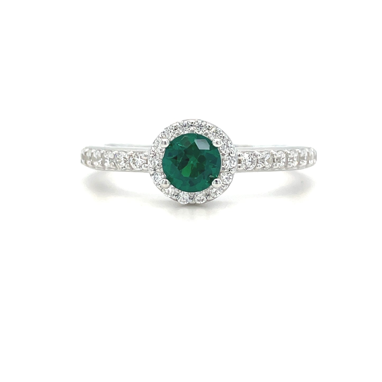 Sterling Silver Green Halo Cubic Zircon Ring