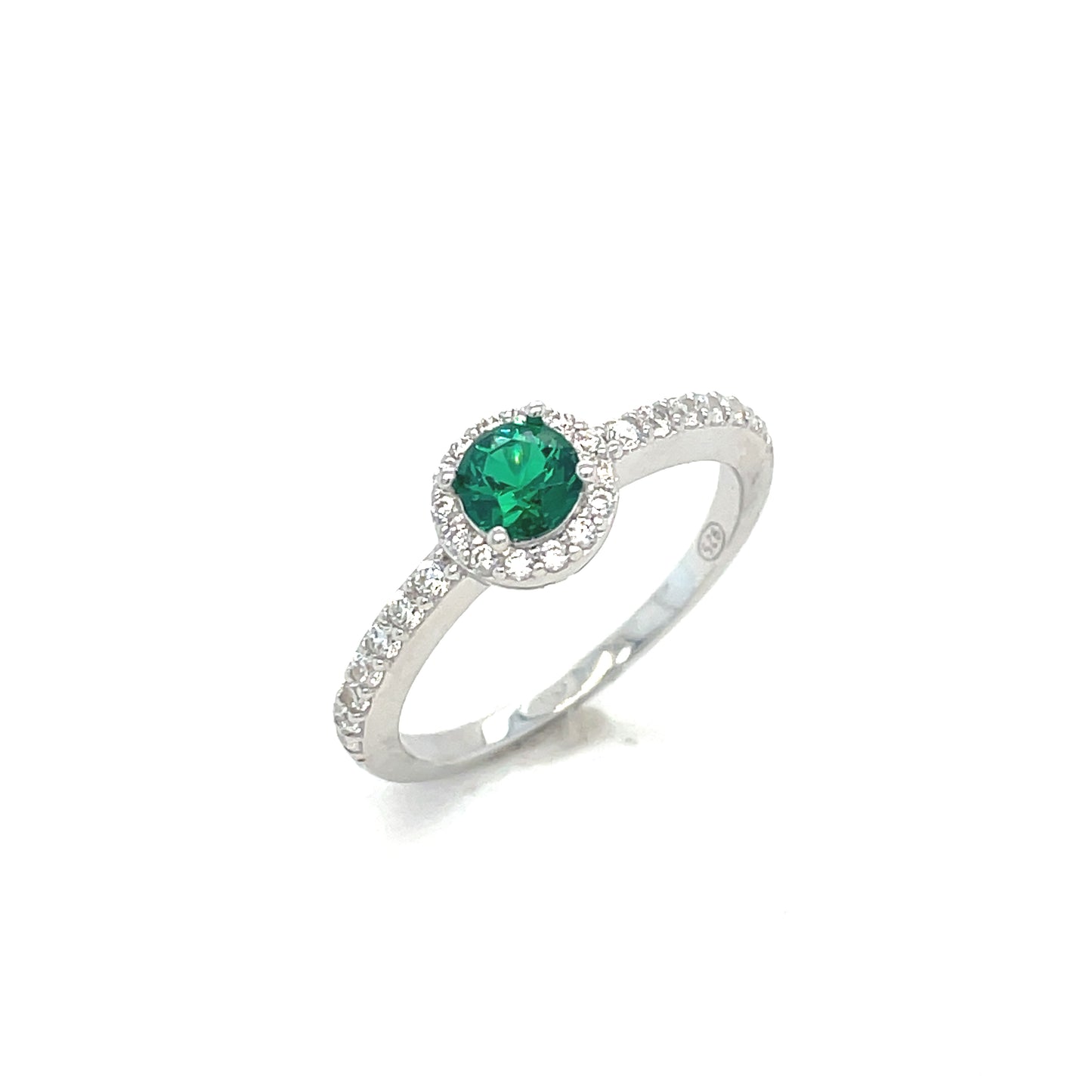 Sterling Silver Green Halo Cubic Zircon Ring