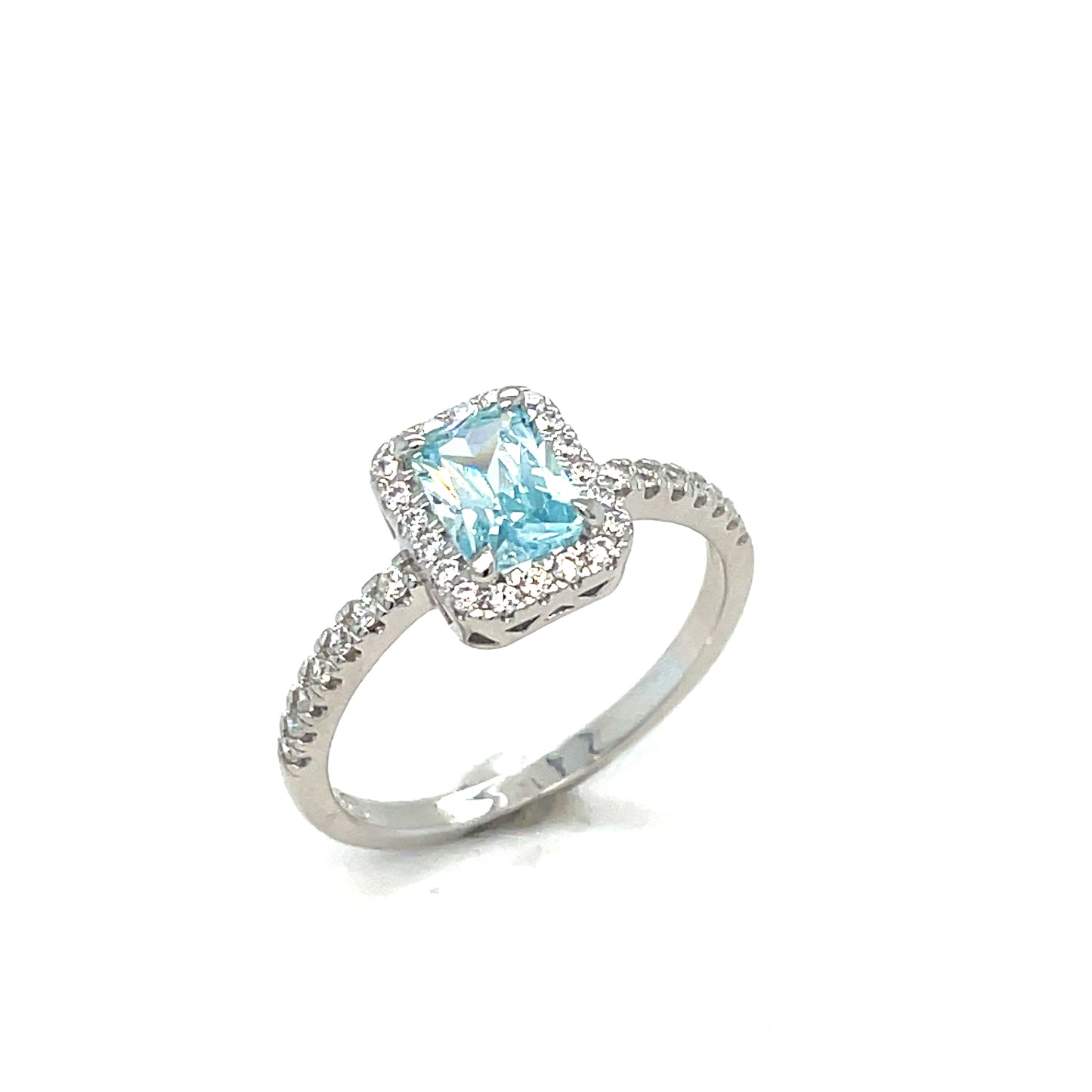 Sterling Silver Cubic Zirconia And Aqua Blue Ring