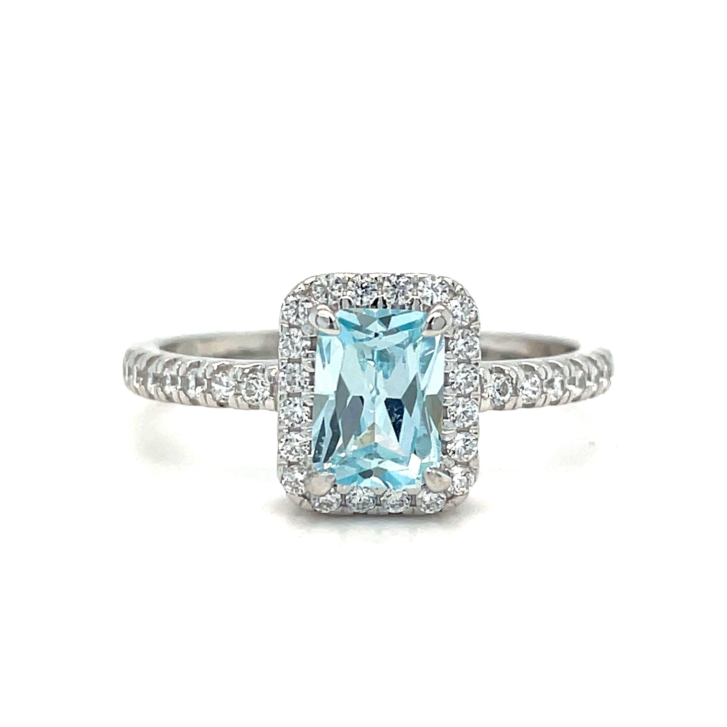 Sterling Silver Cubic Zirconia And Aqua Blue Ring