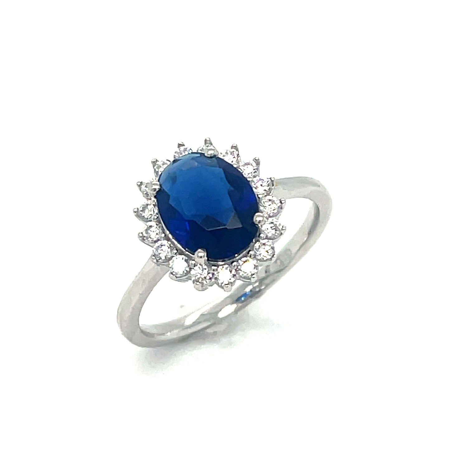 Sterling Silver Cubic Zirconia/Blue Oval Cluster Ring