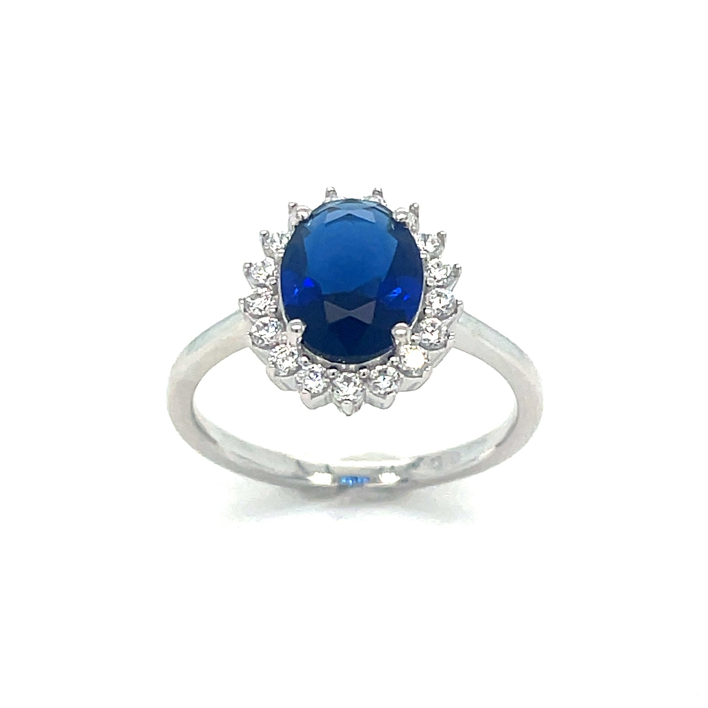 Sterling Silver Cubic Zirconia/Blue Oval Cluster Ring