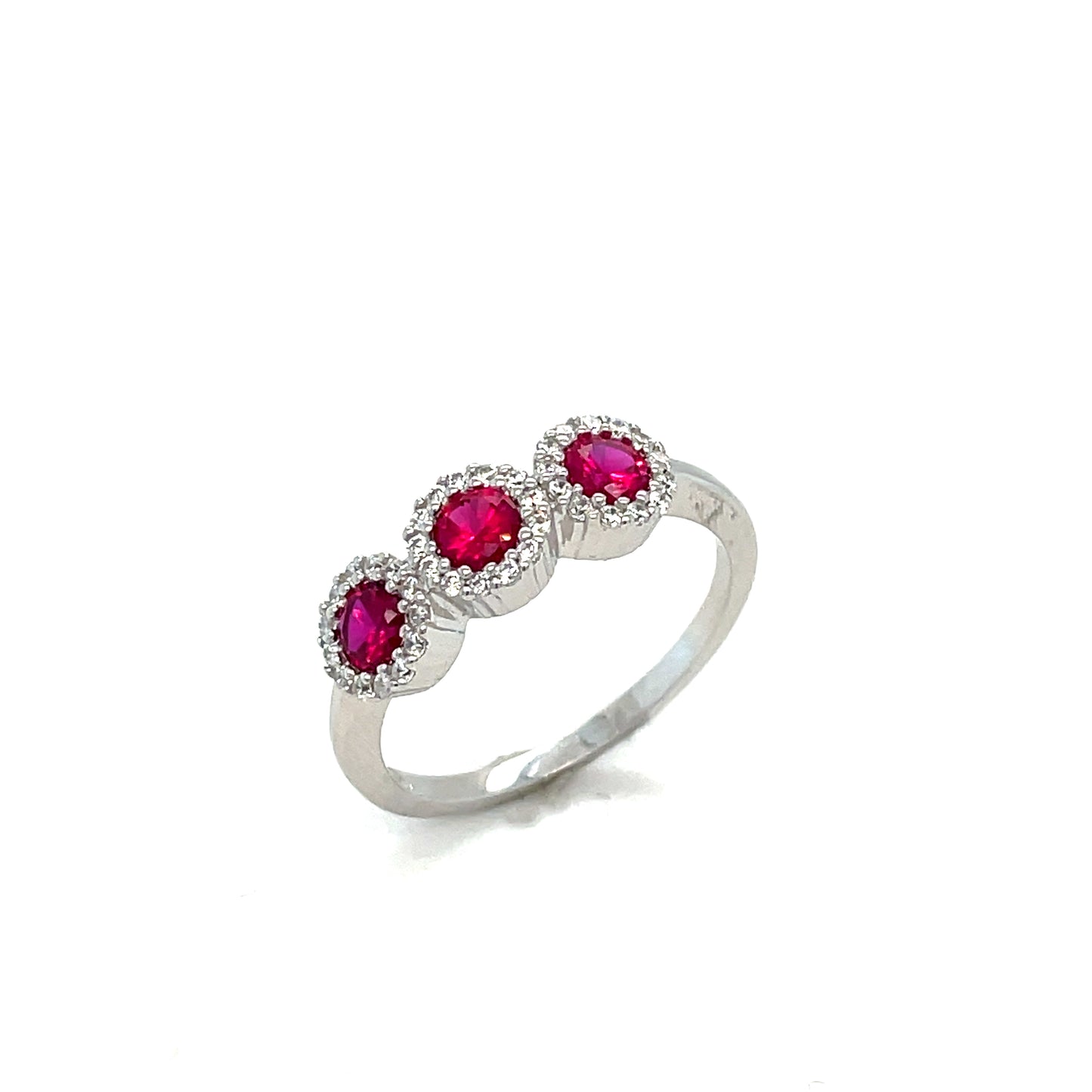 Sterling Silver Three Stone Red CZ Cluster Ring