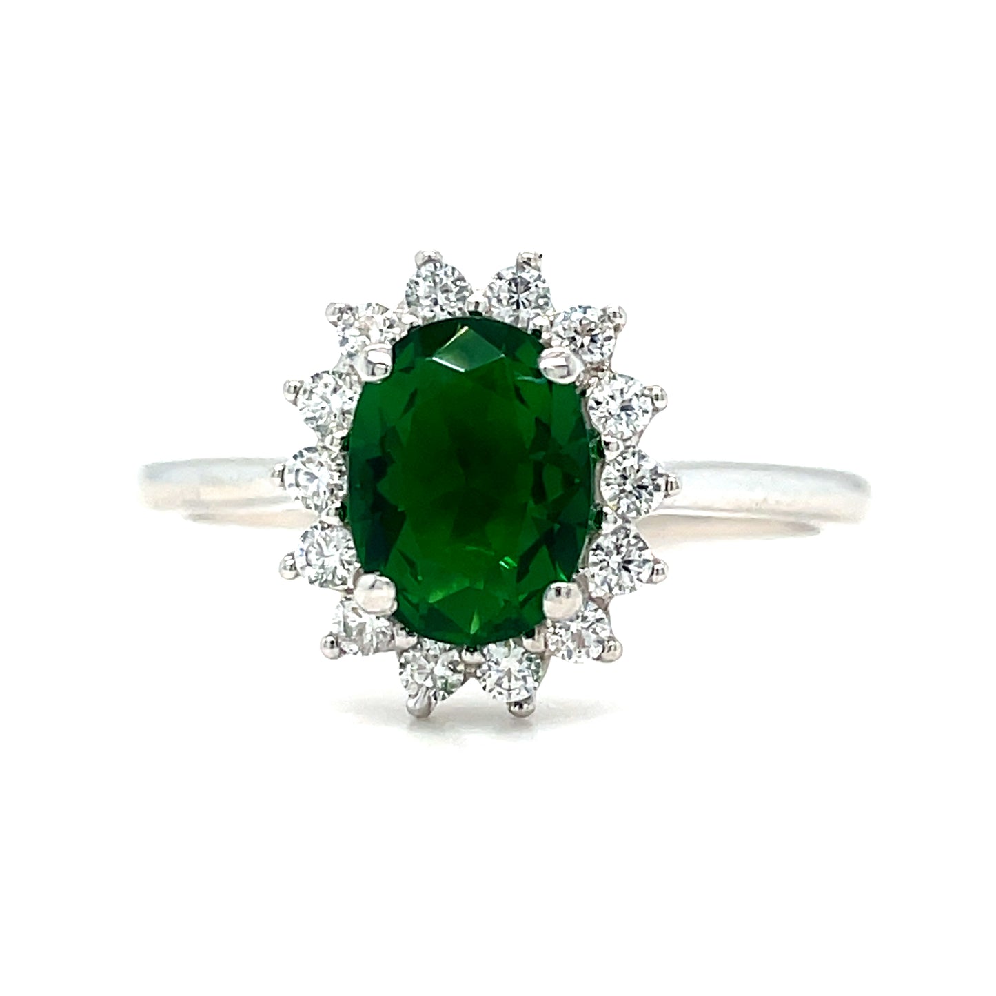 Sterling Silver Green CZ Flower Cluster Ring