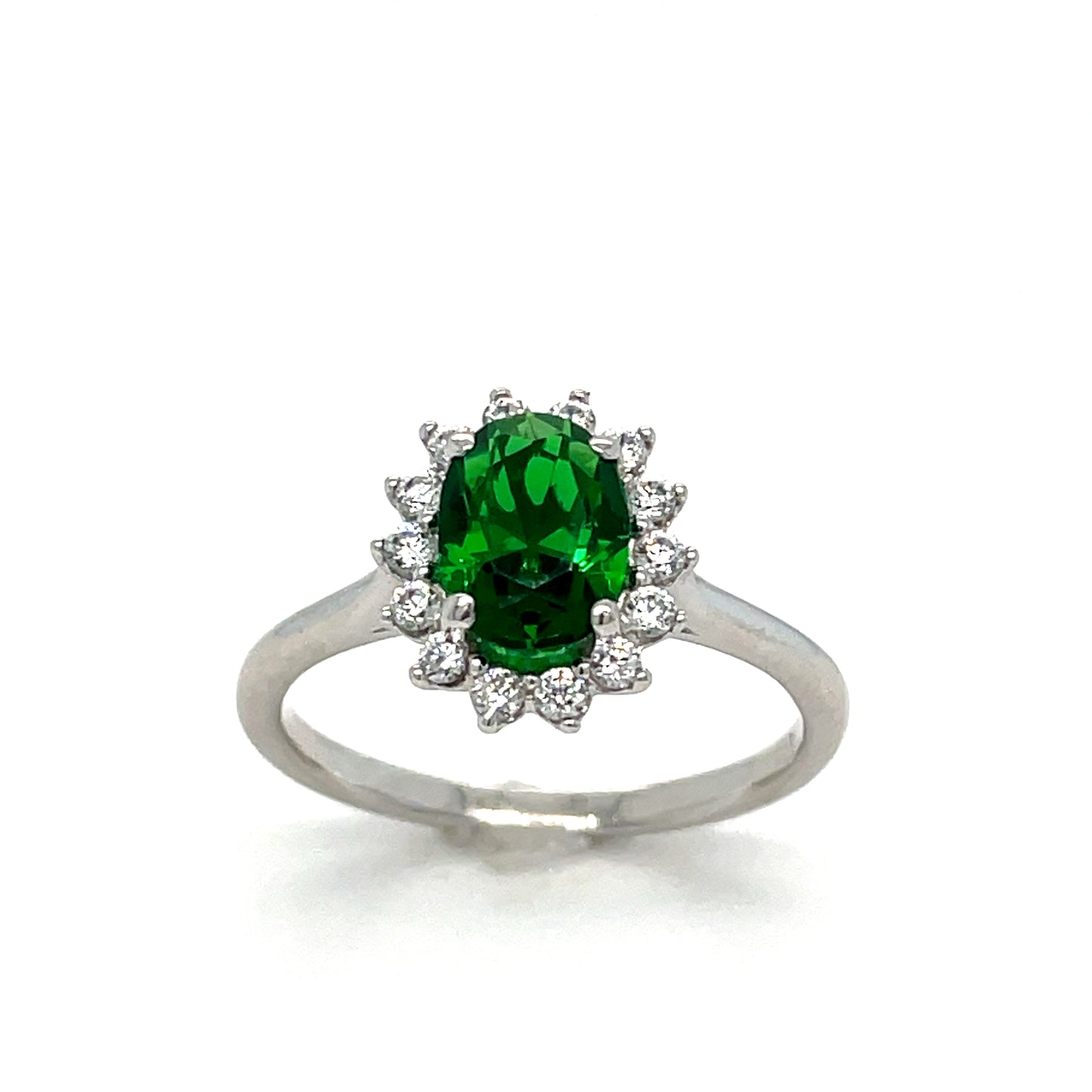 Sterling Silver Green CZ Flower Cluster Ring