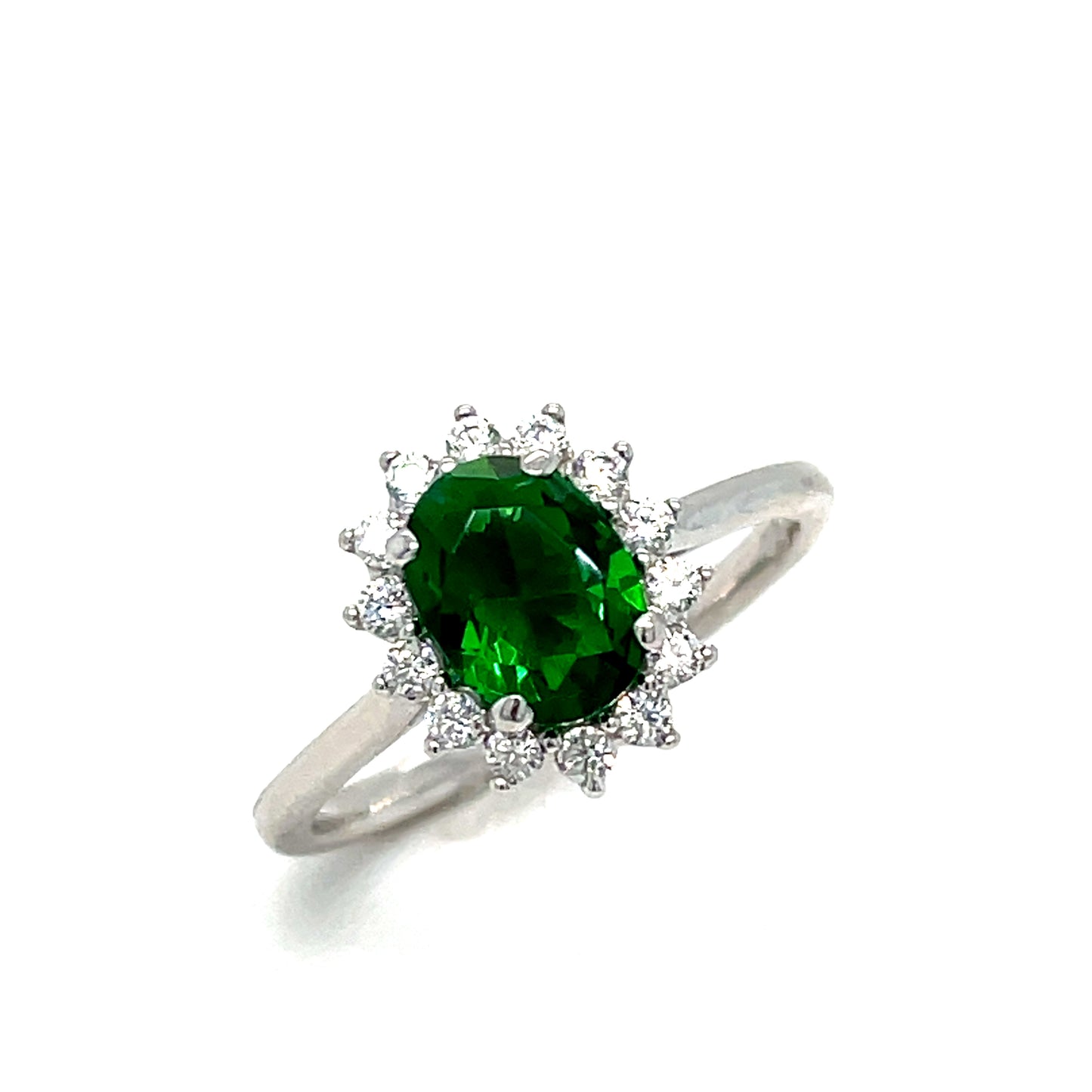 Sterling Silver Green CZ Flower Cluster Ring