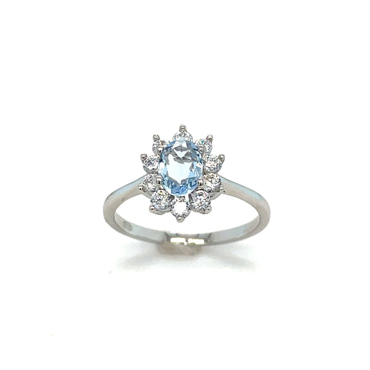 Sterling Silver Light Blue CZ Flower CLuster Ring