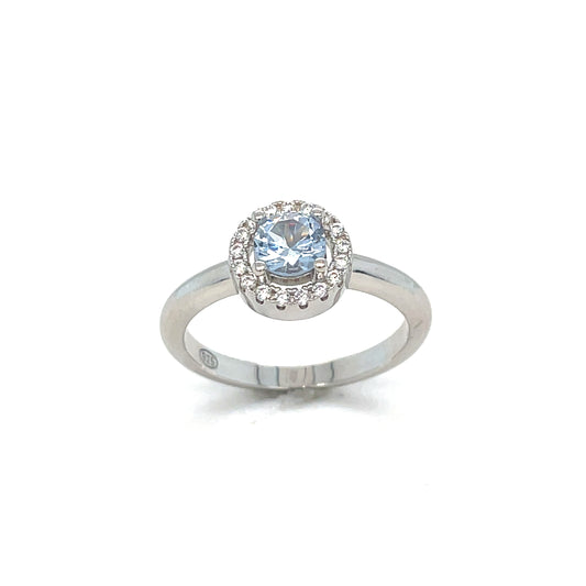 Sterling Silver Round Blue CZ Cluster Ring