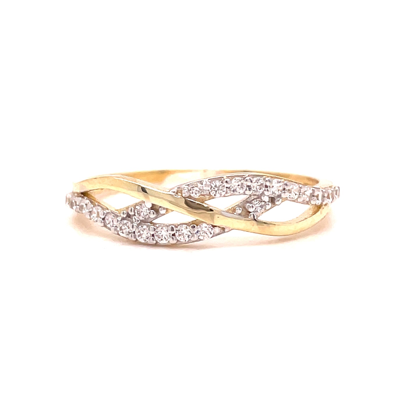 9ct Yellow Gold CZ Crossover Ring