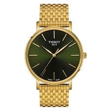 Gents Rolled Gold Tissot Everytime 40mm Green Dial Steel Bracelet Watch