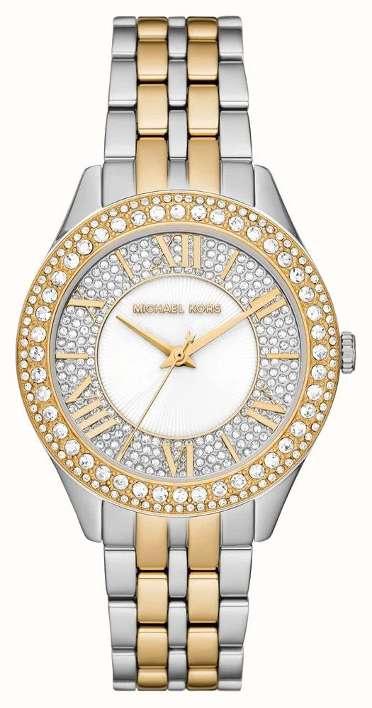 Laidies Two Tone Michael Kors Harlowe (38mm) With Stonel-Set Dial & Bezel