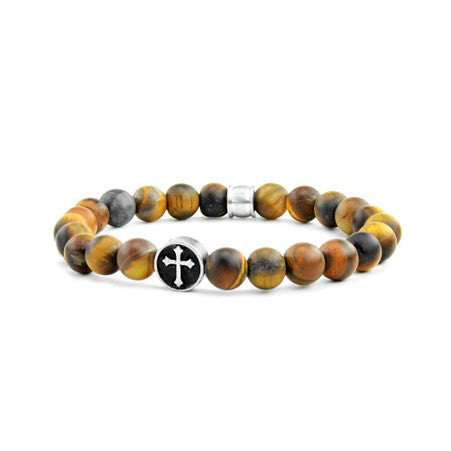 Frank 1967 Beaded Tiger's Eye Bracelet With Cross Charm