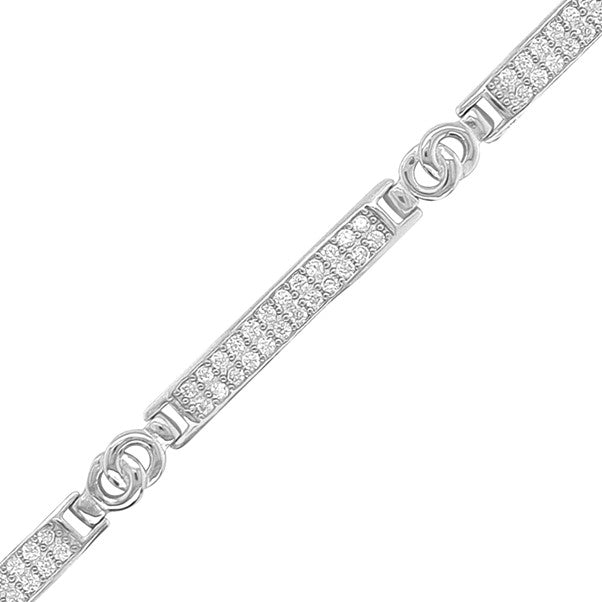 Sterling Siverl Cubic Zirconia Long Bar and Partnership Link Bracelet