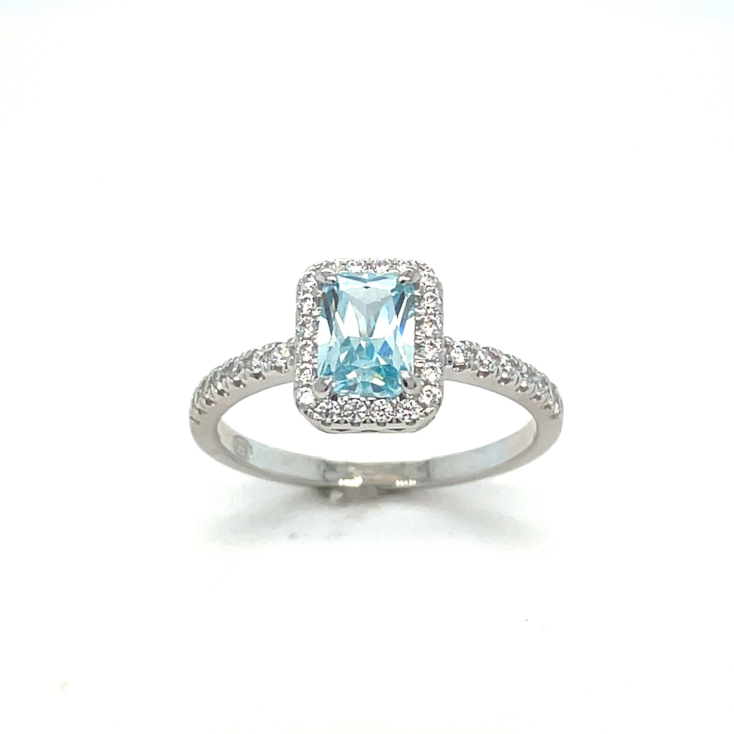 Sterling Silver Cubic Zirconia And Aqua Blue Ring