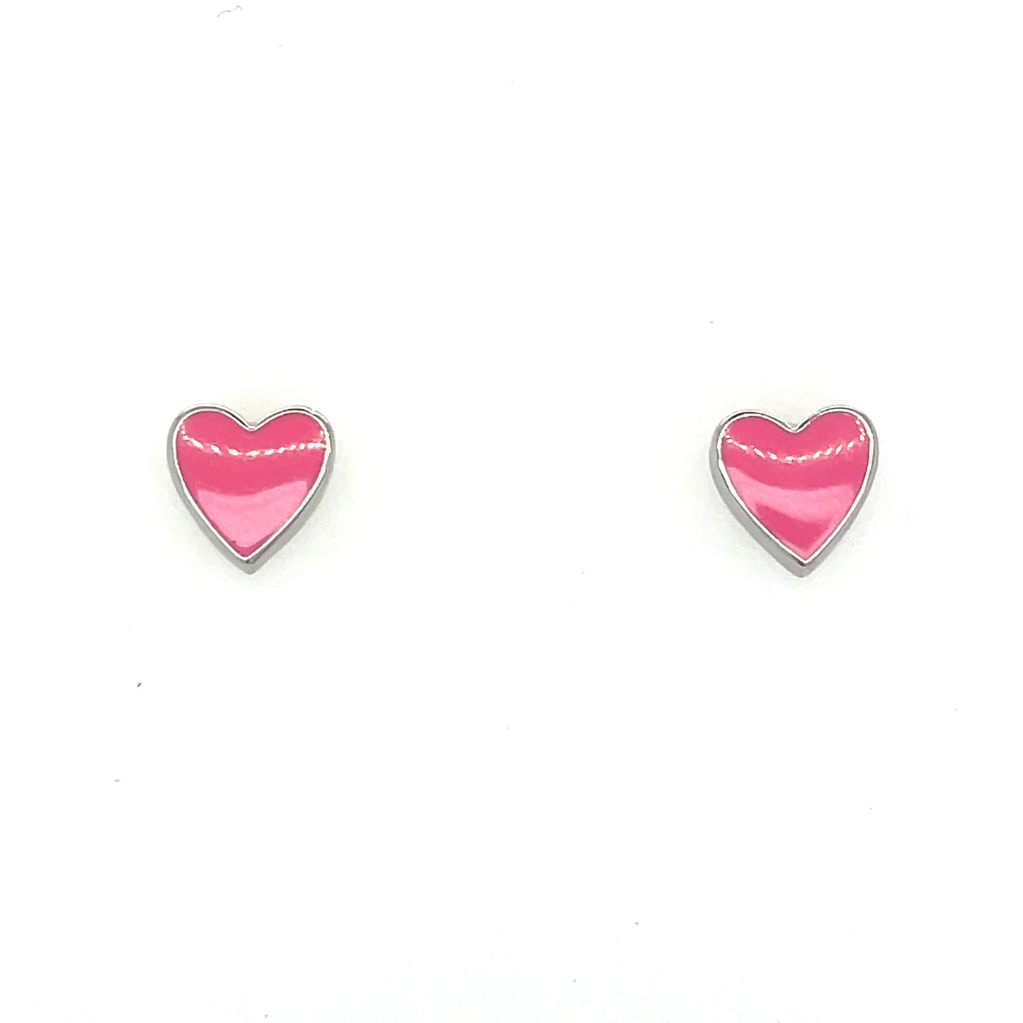 Sterling Silver Pink Enamel Heart Earrings