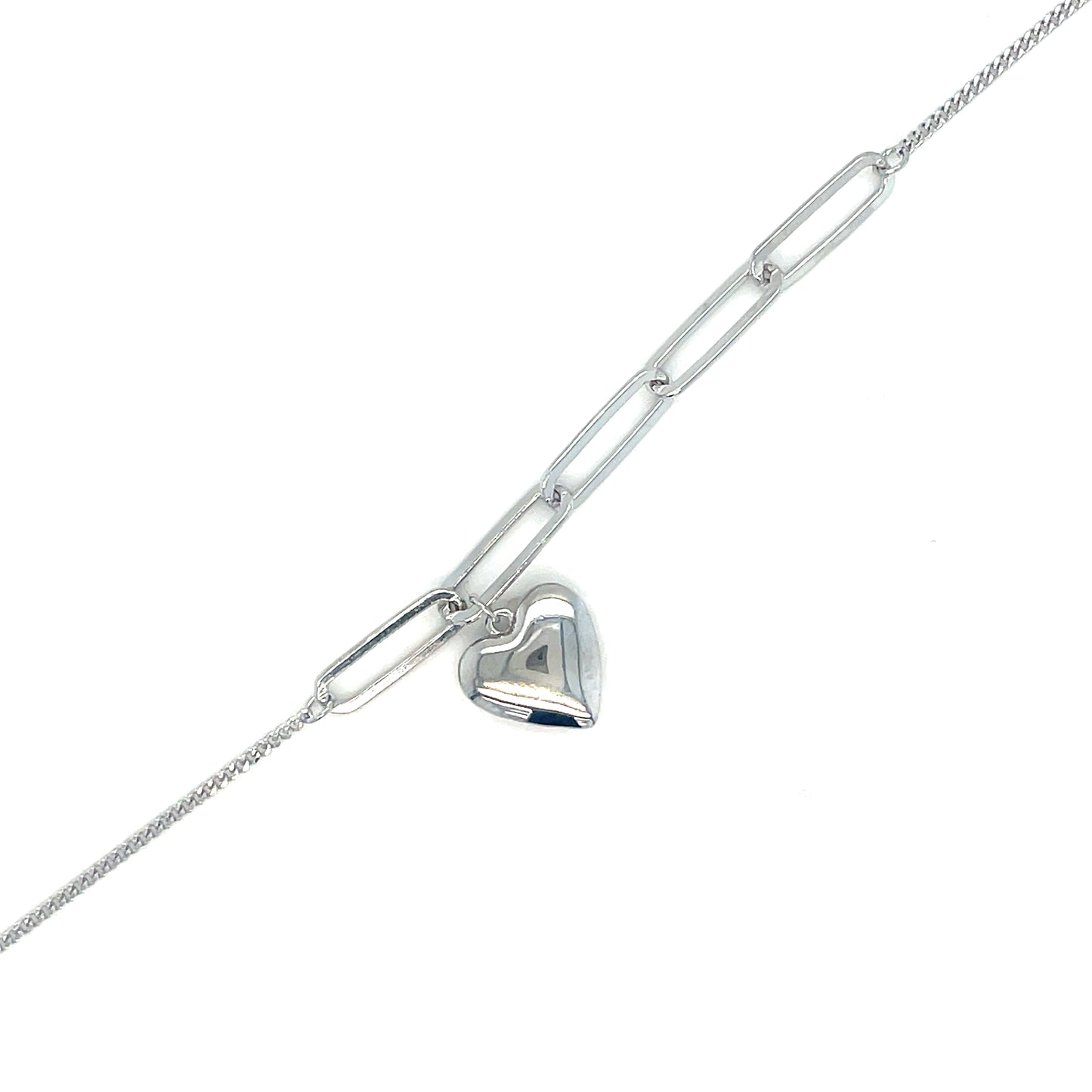 Sterling Silver Paperlink Heart Bracelet