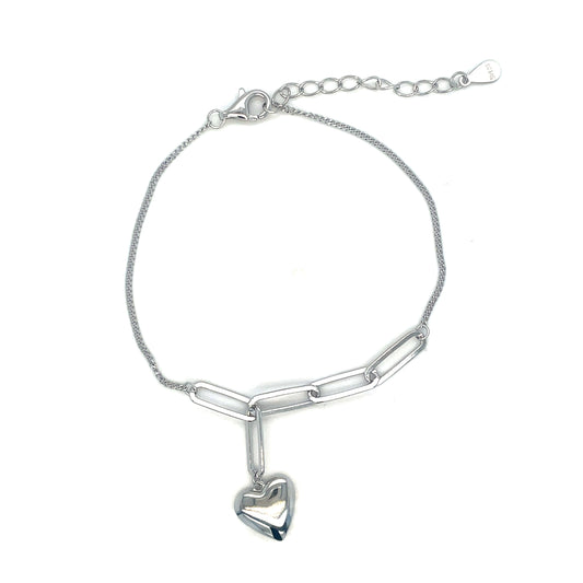 Sterling Silver Paperlink Heart Bracelet