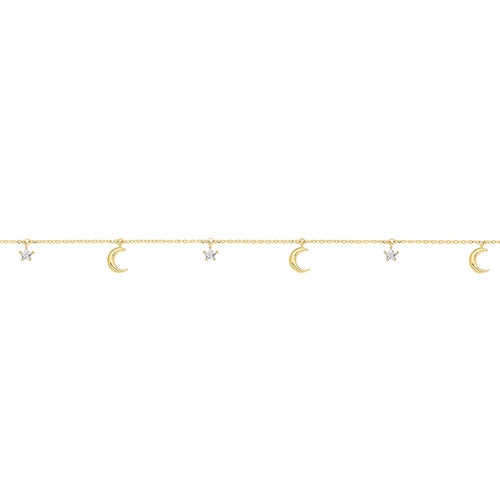 9ct Yellow Gold Moon and CZ Star Bracelet