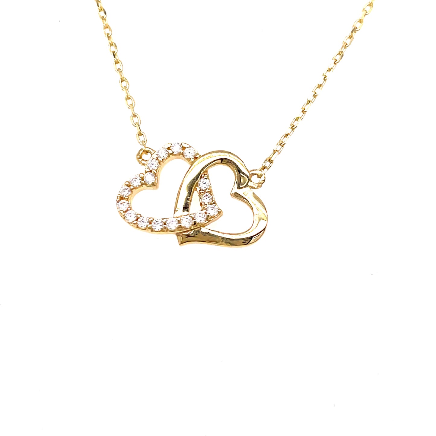 9ct Cubic Zirconia 2 Heart Link Necklet