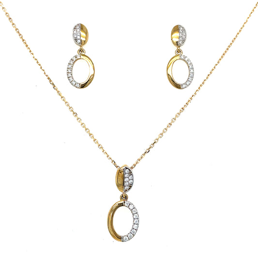 9ct Yellow Gold Half CZ Open Oval Drop Necklet and Earring Set