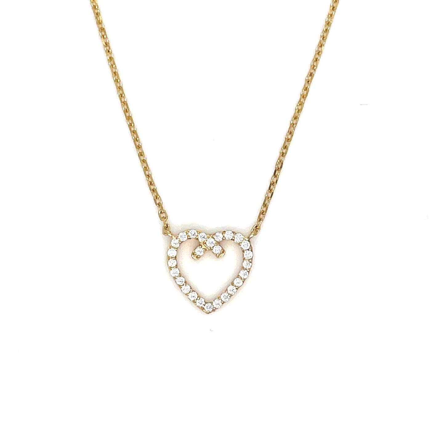 9ct Yellow Gold Open CZ Set Heart Necklet