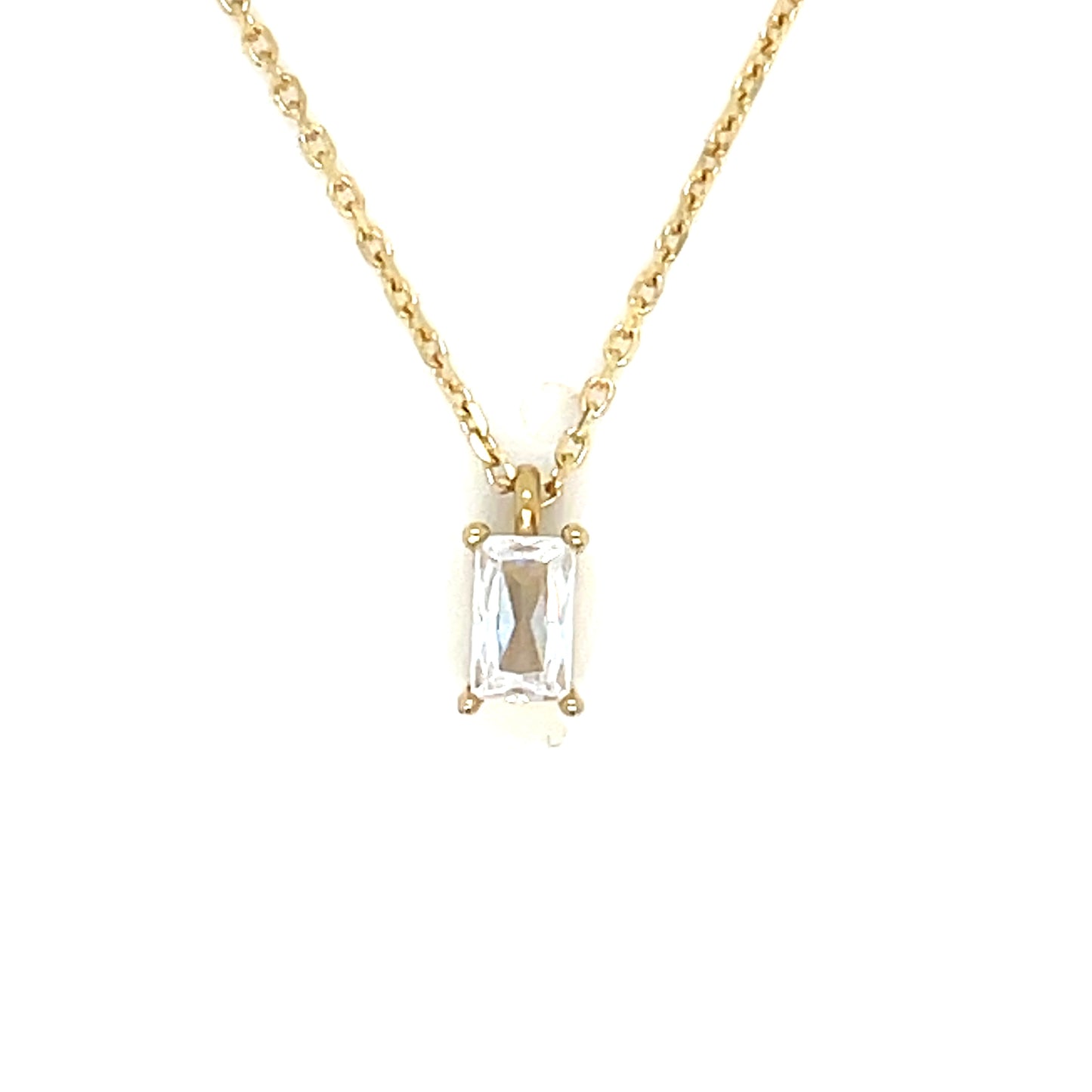 9ct Yellow Gold Emerald Cut CZ Solitaire Necklet