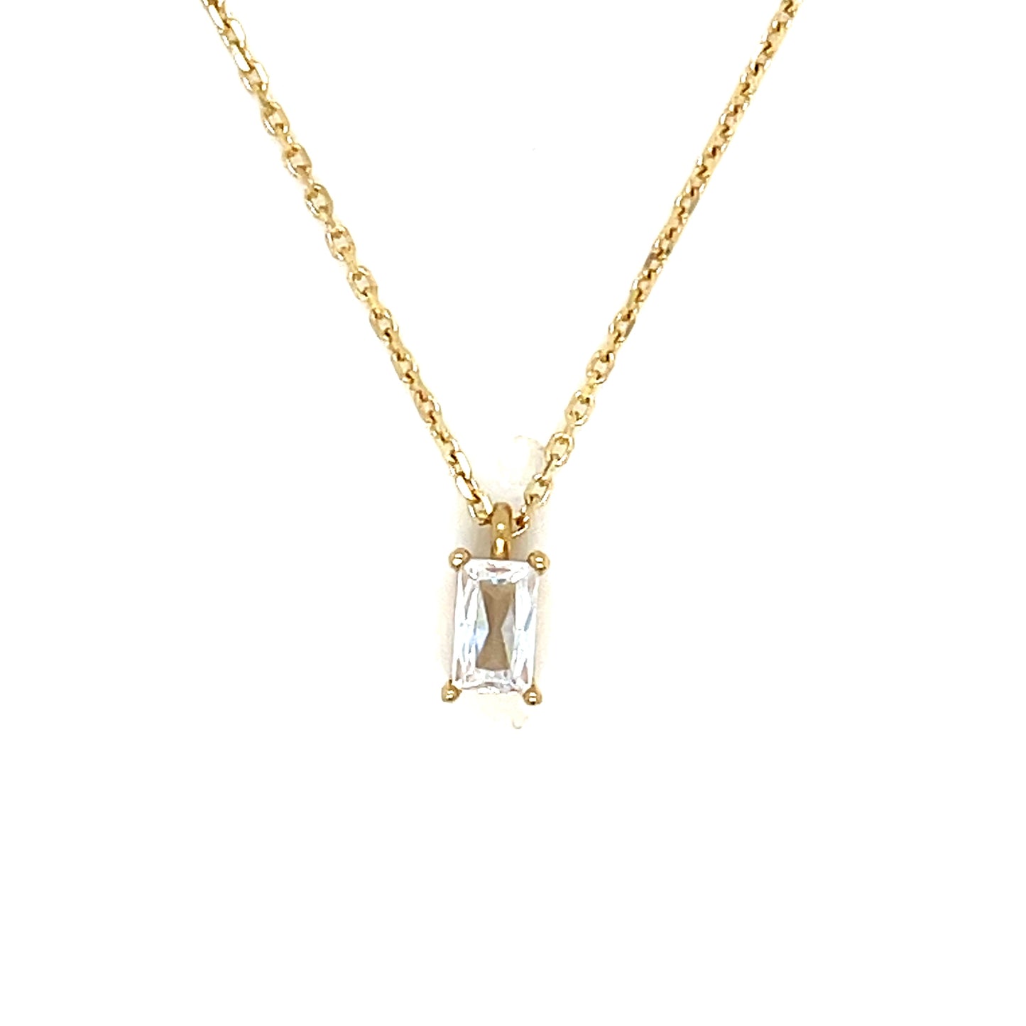 9ct Yellow Gold Emerald Cut CZ Solitaire Necklet