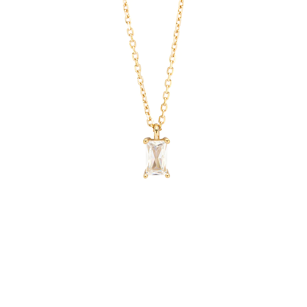 9ct Yellow Gold Emerald Cut CZ Solitaire Necklet