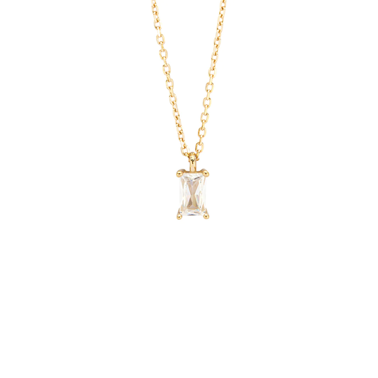 9ct Yellow Gold Emerald Cut CZ Solitaire Necklet