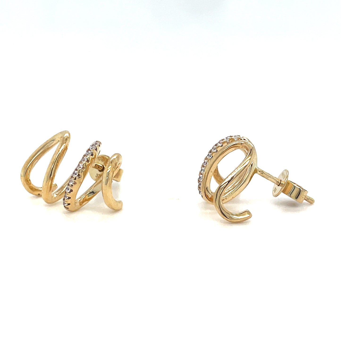 9ct Yellow Gold CZ and Polished Spiral Earrings