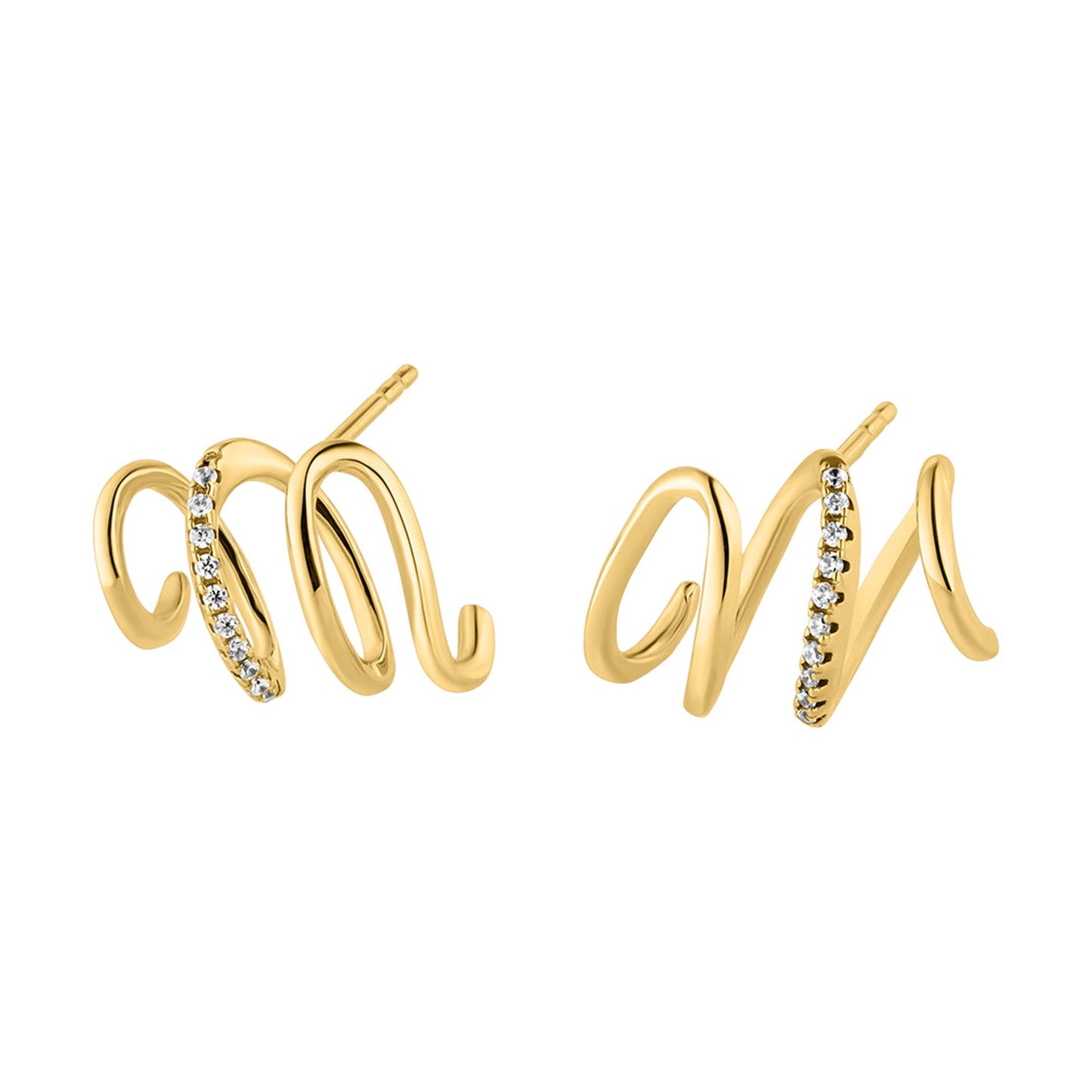 9ct Yellow Gold CZ and Polished Spiral Earrings