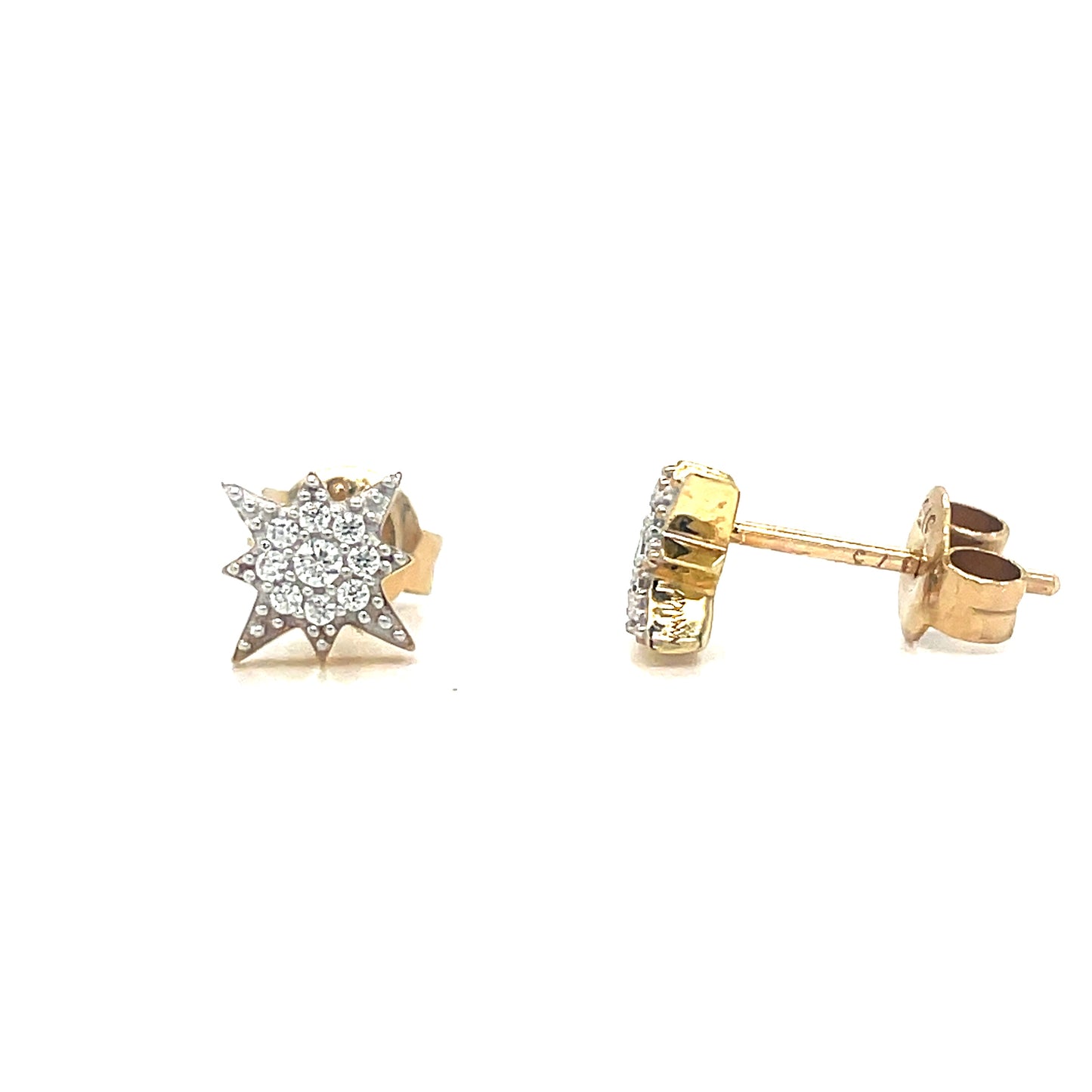 9ct Yellow Gold CZ Set North Star Earrings