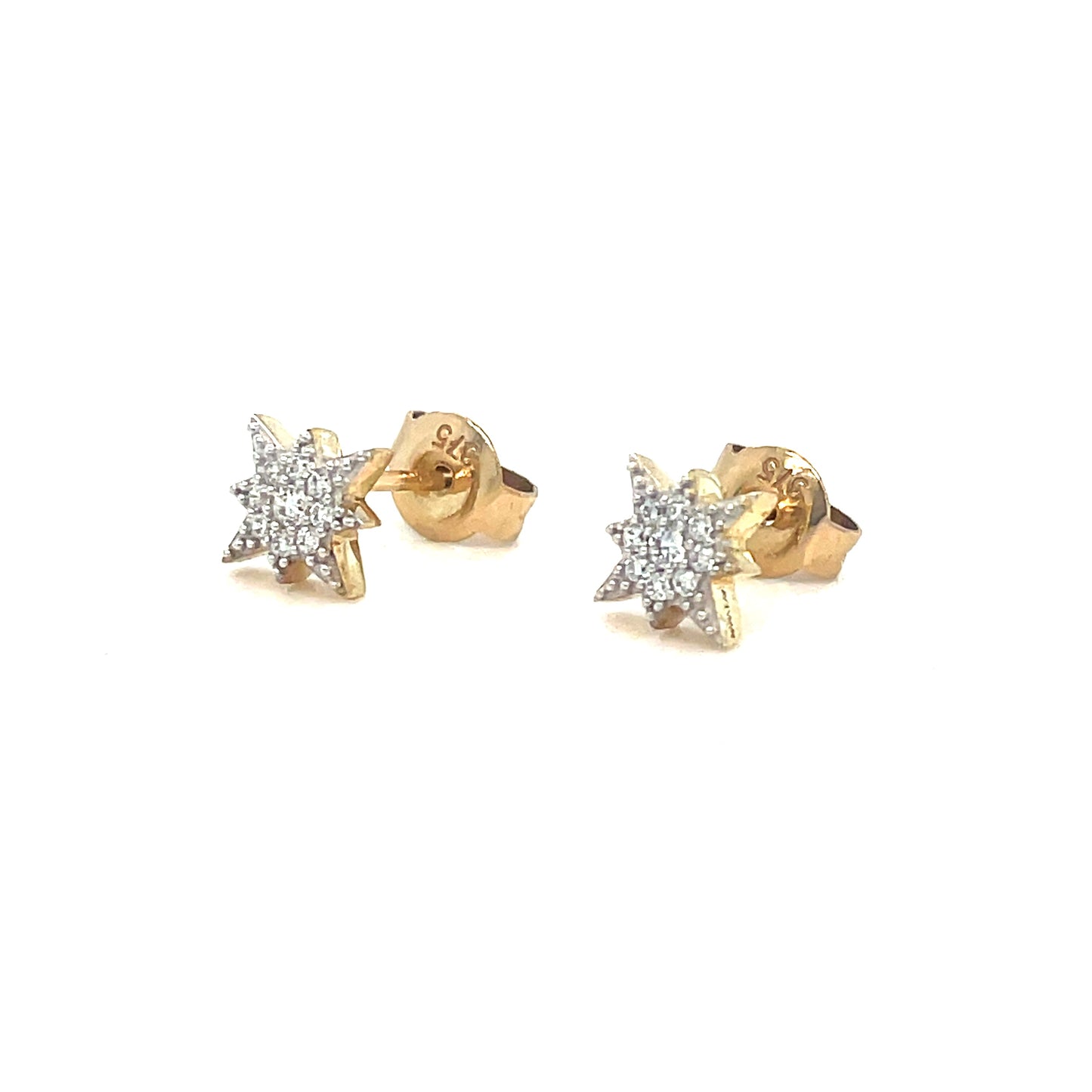 9ct Yellow Gold CZ Set North Star Earrings