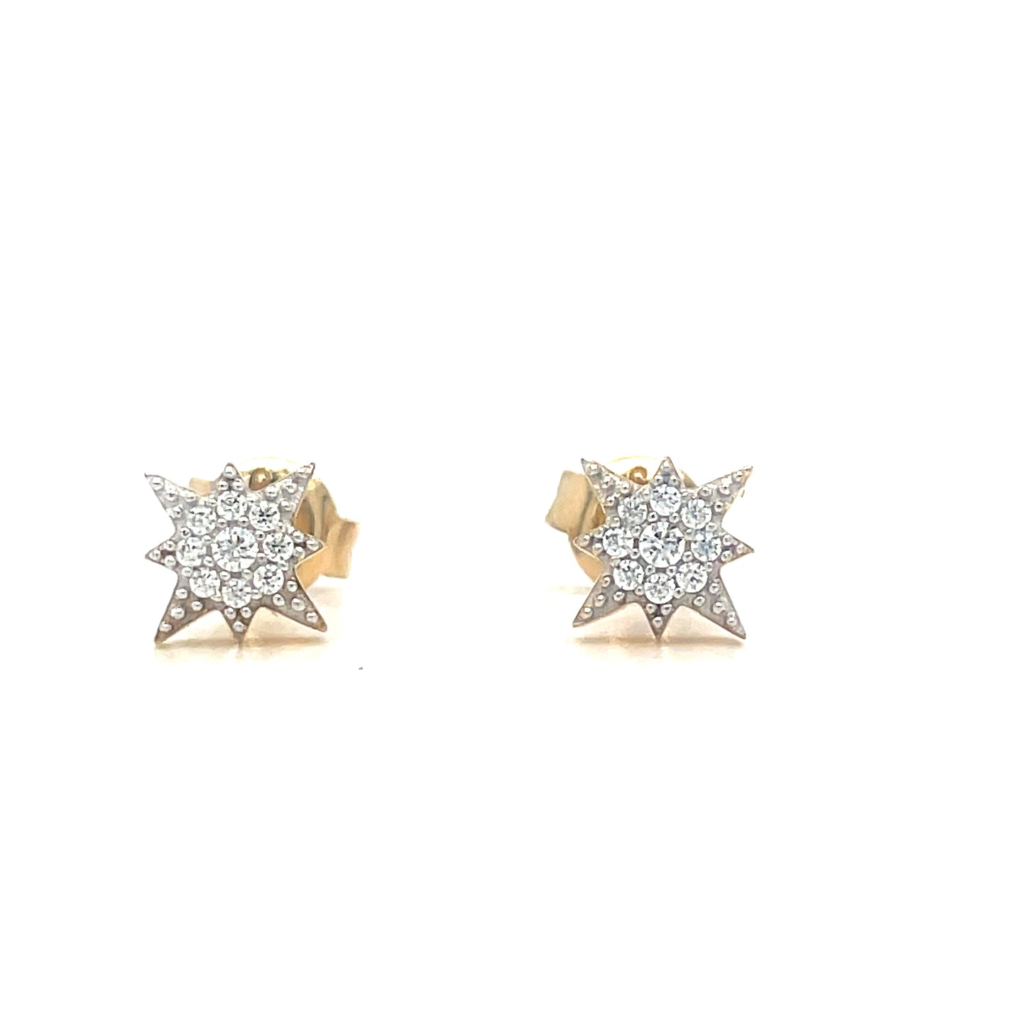 9ct Yellow Gold CZ Set North Star Earrings