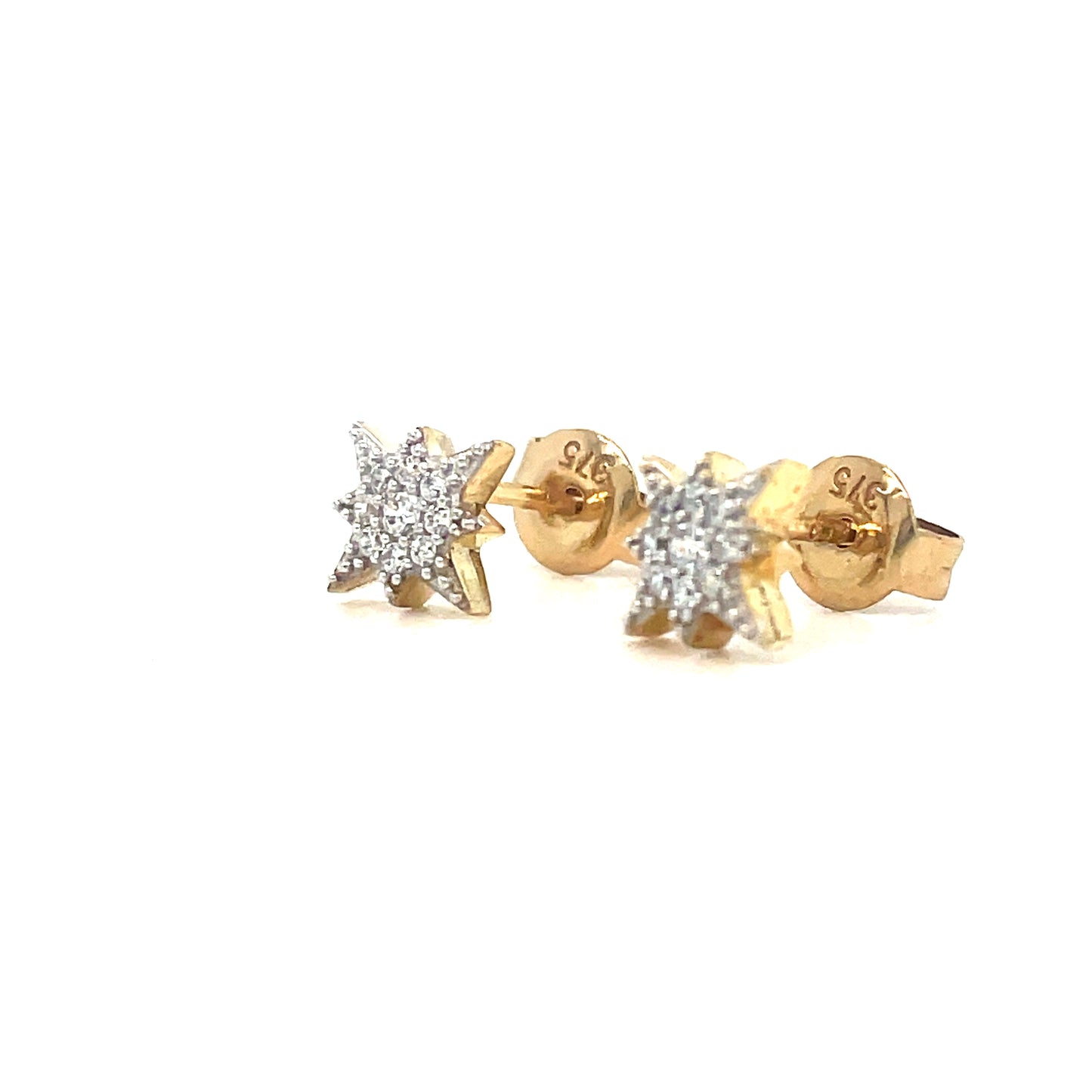 9ct Yellow Gold CZ Set North Star Earrings