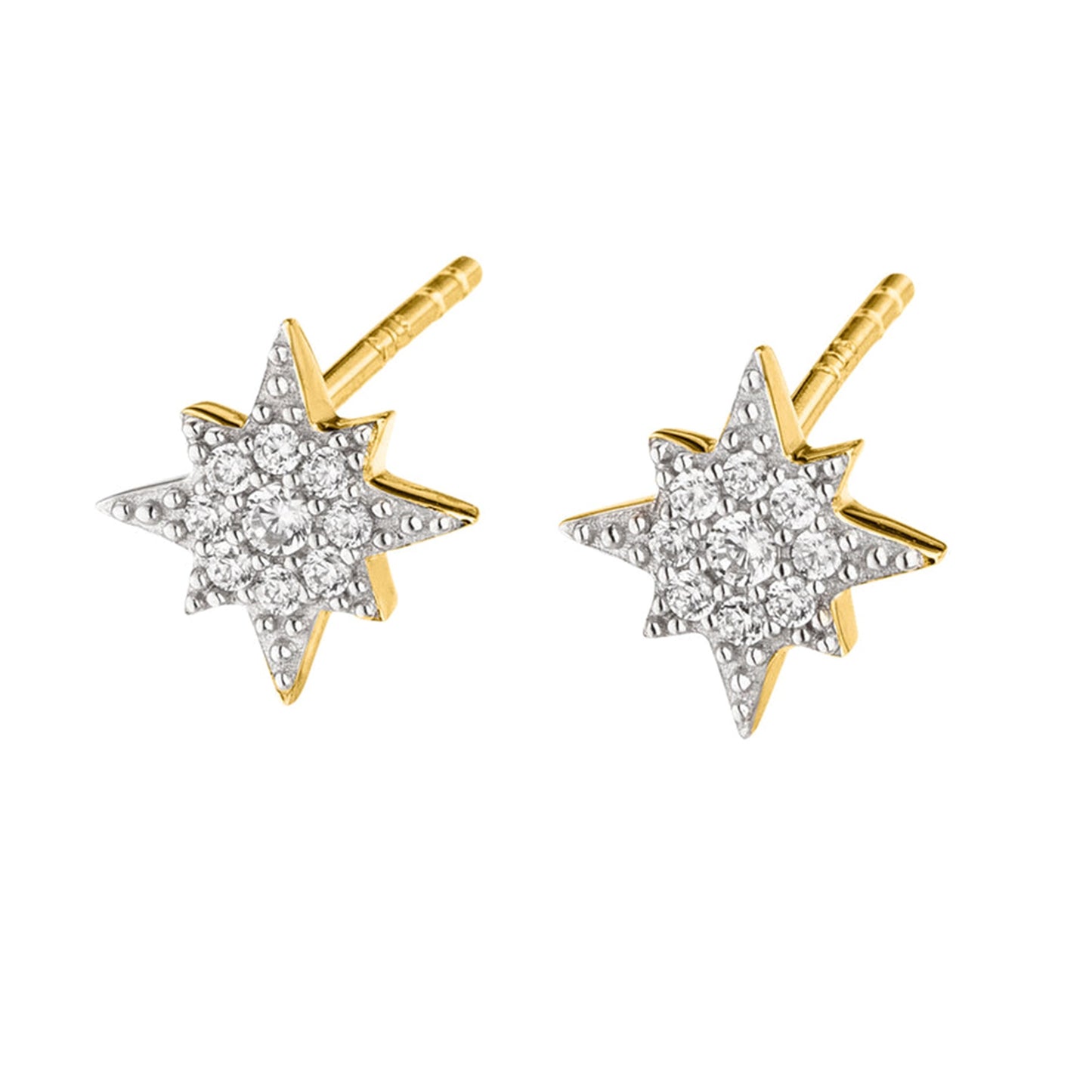 9ct Yellow Gold CZ Set North Star Earrings